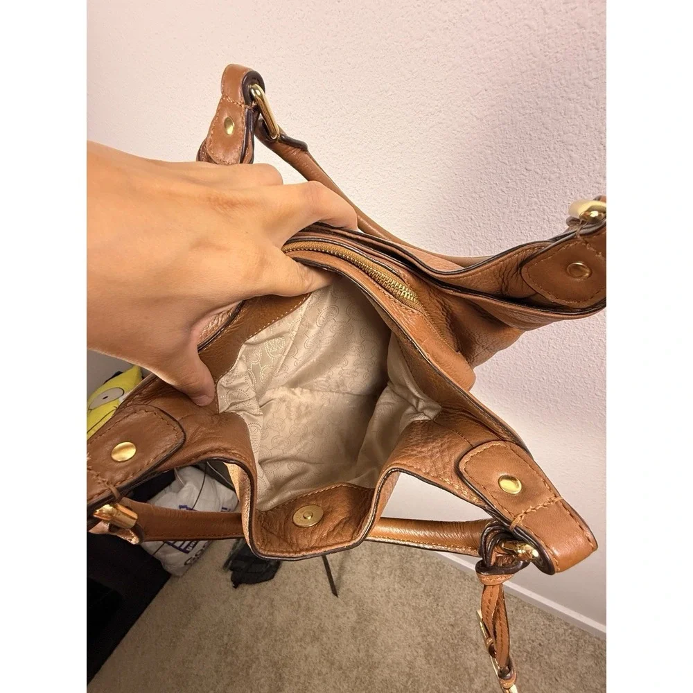Michael Kors Bedford Belted  Leather Shoulder Tote in Cognac